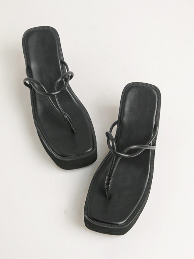 Schwarze Flip-flops Für Damen Mit Plateau-keilabsatz Und Slide-sandalen - Schwarz