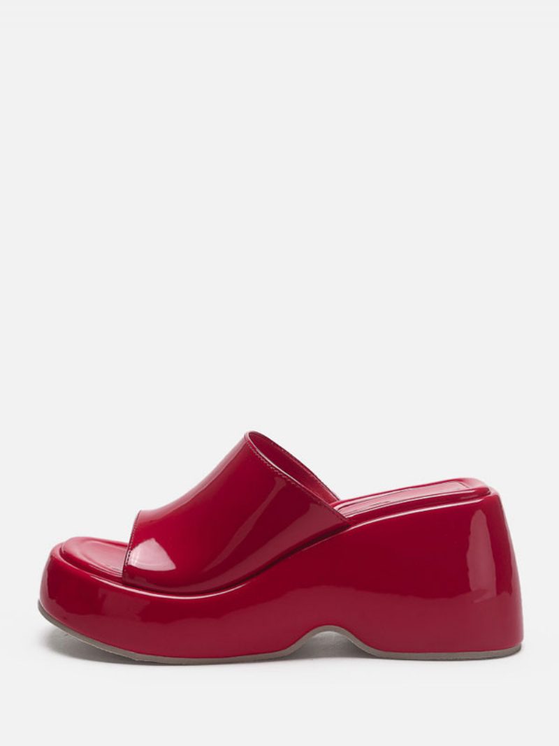 Silberne Sandalen-slides Für Damen. Metallic-plateau-plateau-slip-on-pantoletten - Rot