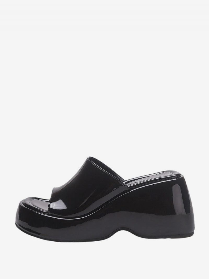 Silberne Sandalen-slides Für Damen. Metallic-plateau-plateau-slip-on-pantoletten - Schwarz