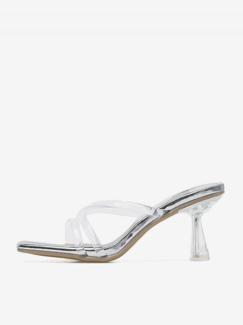 Transparente Damen-sandalen Mit Quadratischer Zehenpartie Und Stiletto-absatz Aus Pvc - Silber