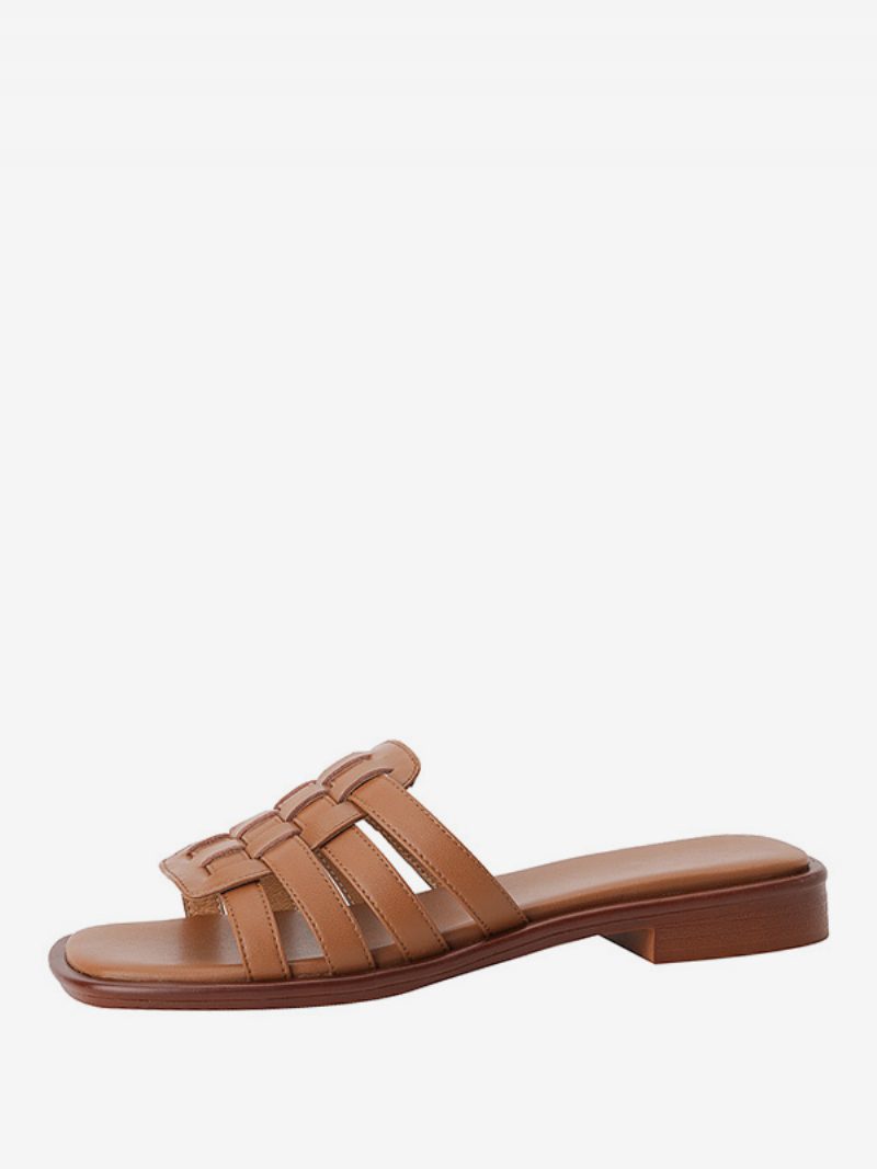 Weiße Slide-sandalen Für Damen Schicke Strandpantoffeln Mit Quadratischer Zehenpartie Und Aussparungen - Kaffeebraun