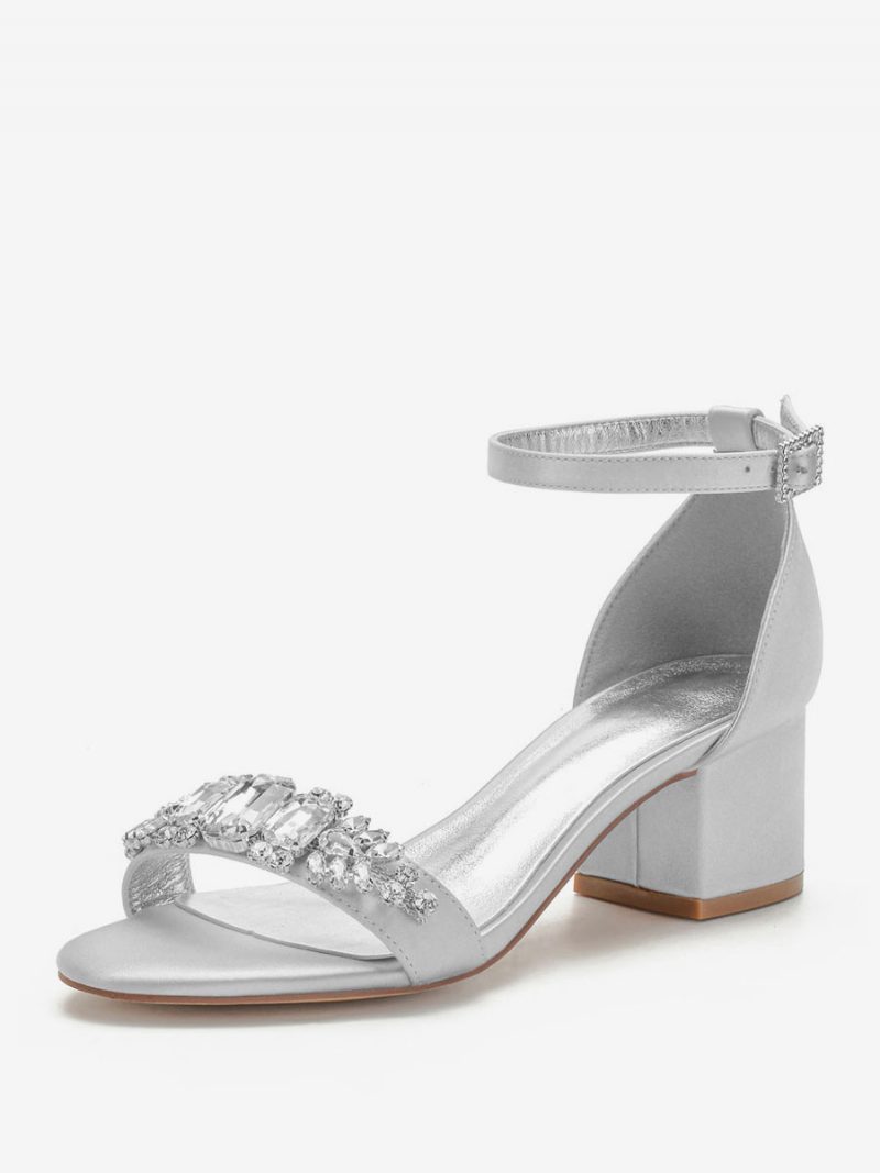 Bequeme Brautsandalen Mit Blockabsatz Und Knöchelriemen Für Damen - Silber