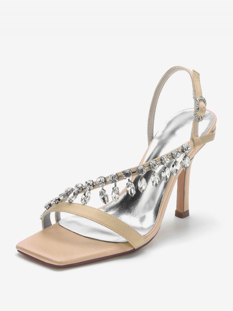 Braut-sandalen Für Damen Elfenbein Satin Schick Offene Zehenpartie Strasssteine Hochzeits-sandalen - Champagner