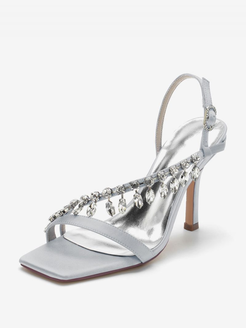 Braut-sandalen Für Damen Elfenbein Satin Schick Offene Zehenpartie Strasssteine Hochzeits-sandalen - Silber