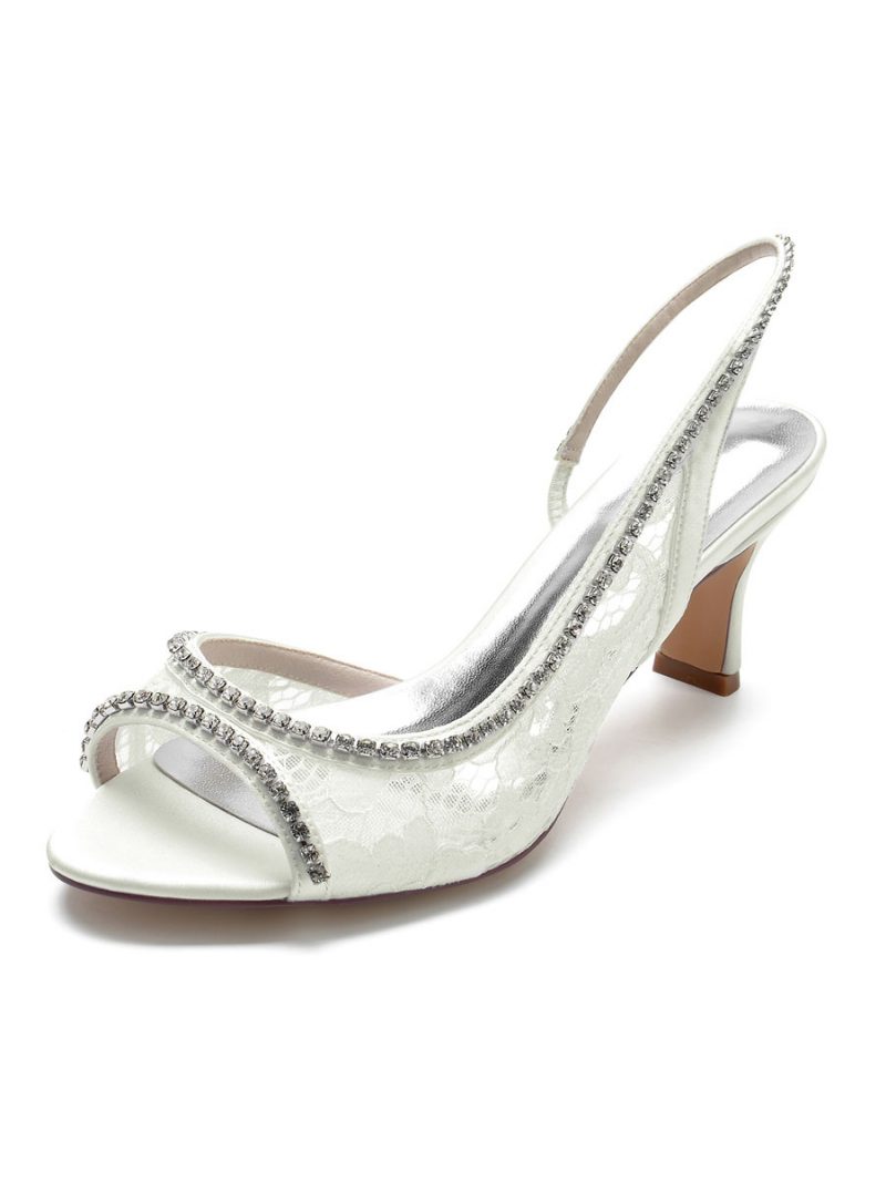 Damen-brautpumps Aus Spitze Mit Slingback-absatz - Elfenbein