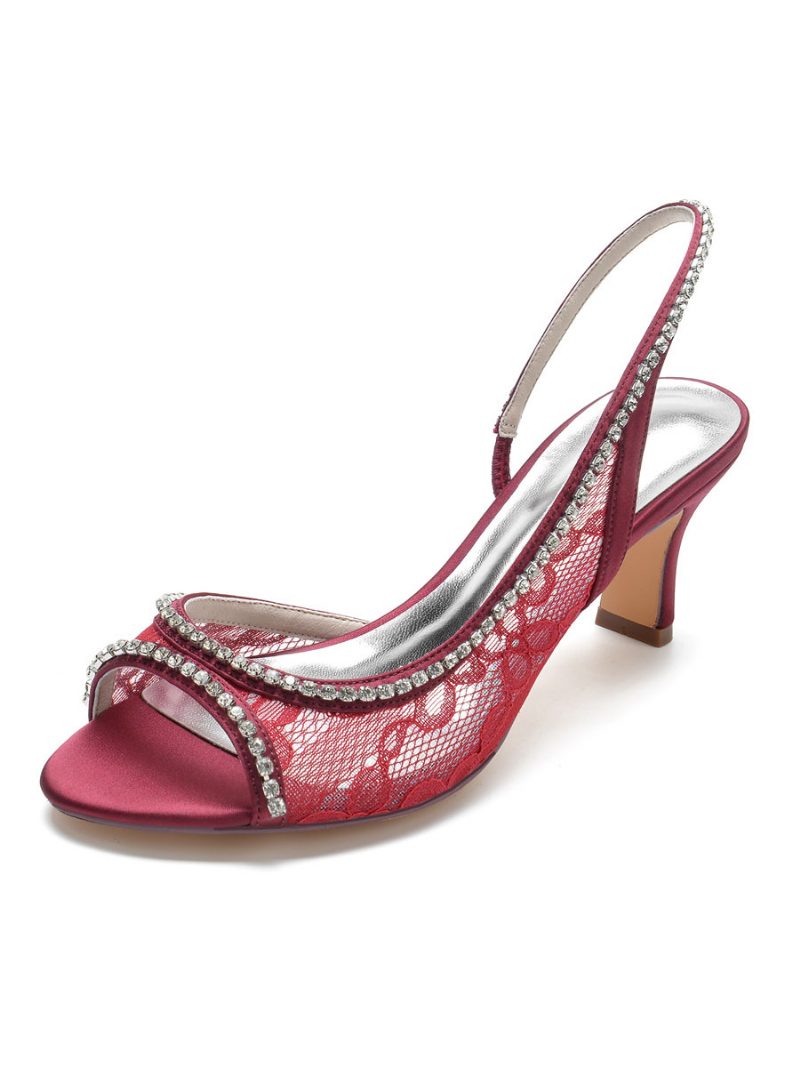 Damen-brautpumps Aus Spitze Mit Slingback-absatz - Burgund