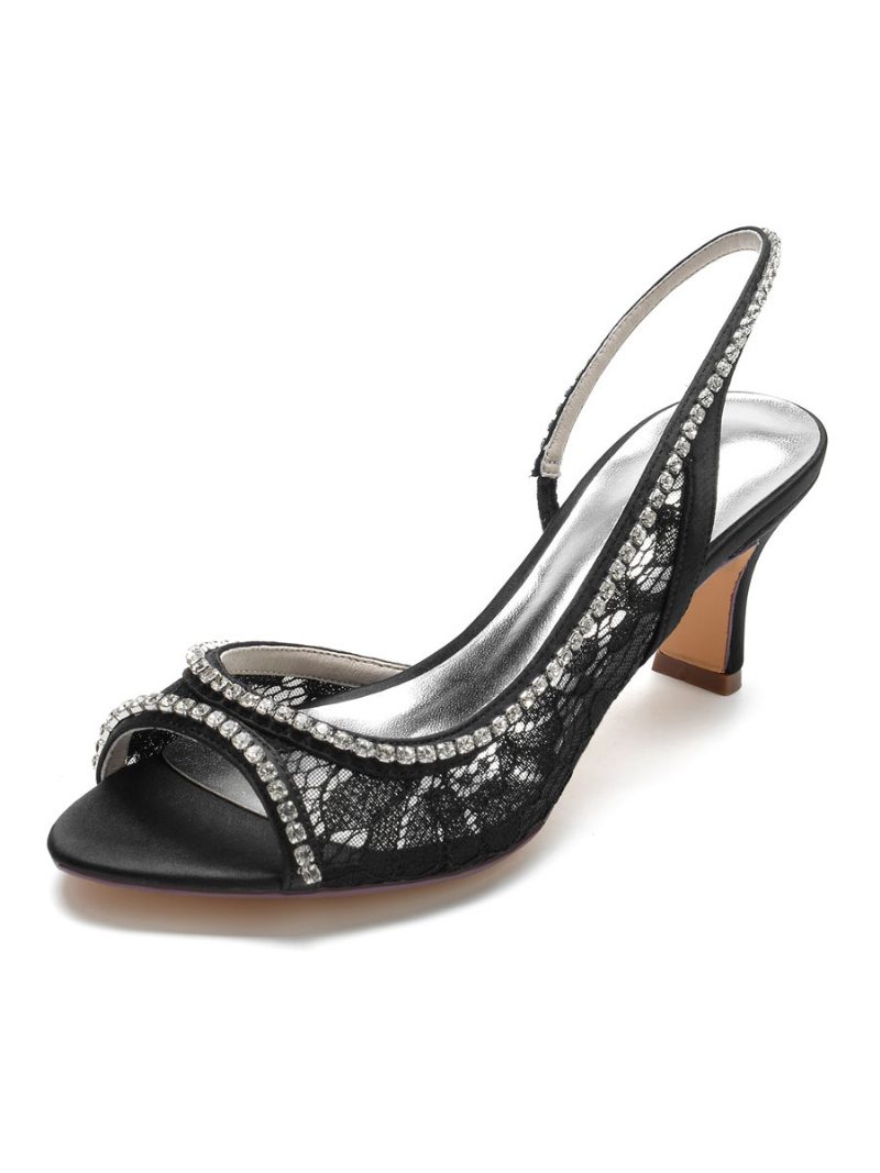 Damen-brautpumps Aus Spitze Mit Slingback-absatz - Schwarz