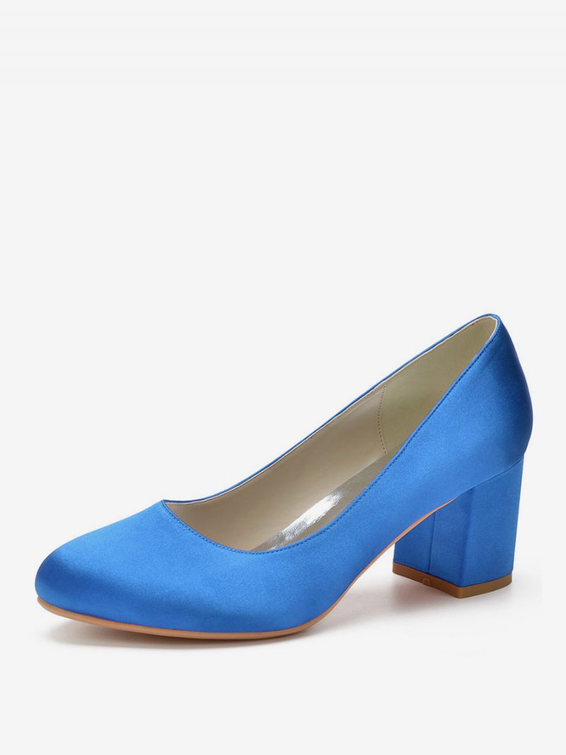 Damen-brautpumps Mit Blockabsatz Und Runder Spitze - Blau