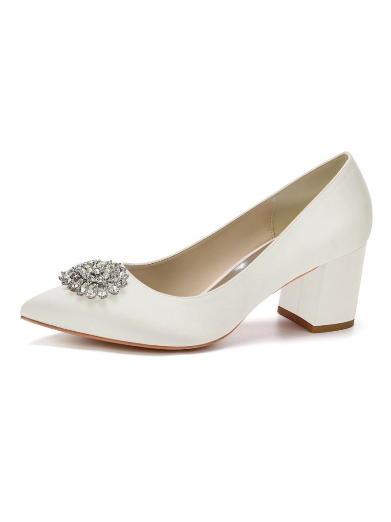 Damen-brautpumps Mit Blockabsatz Und Strass - Elfenbein