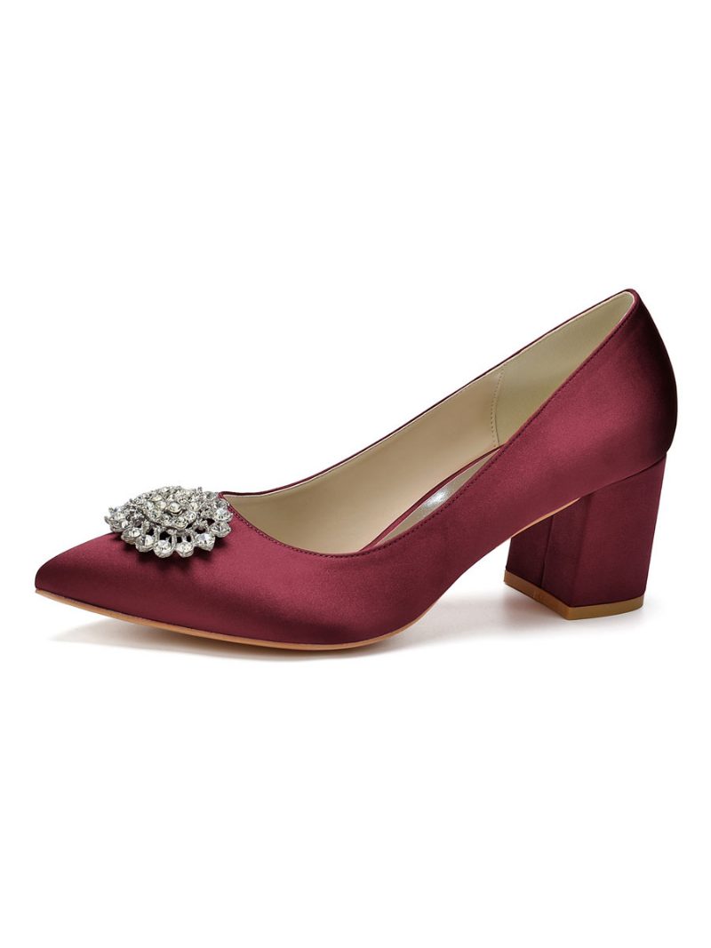 Damen-brautpumps Mit Blockabsatz Und Strass - Burgund