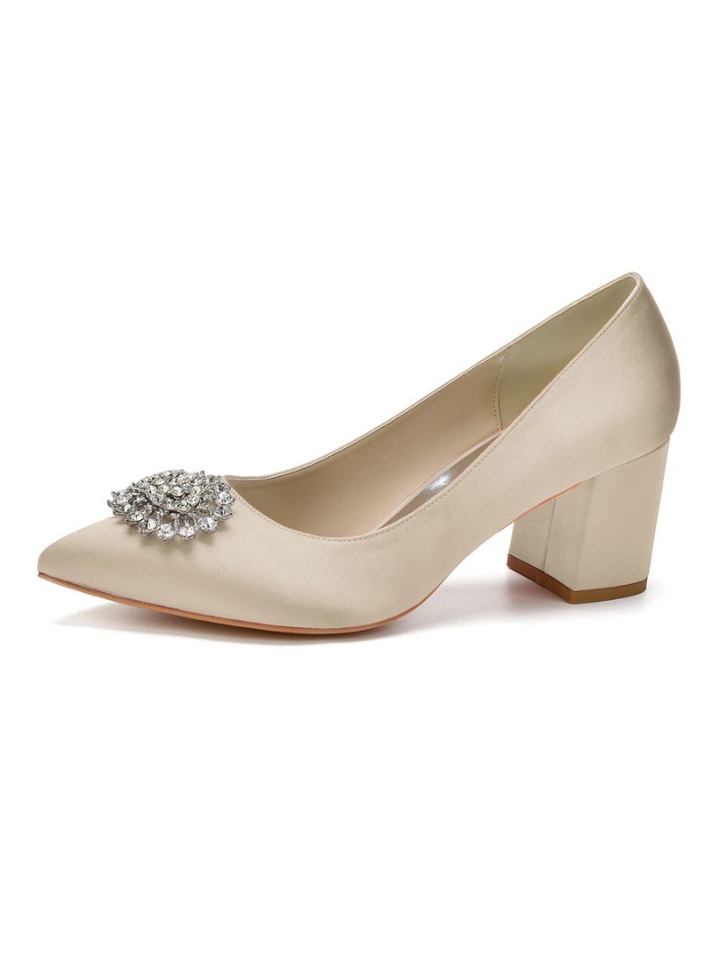 Damen-brautpumps Mit Blockabsatz Und Strass - Champagner