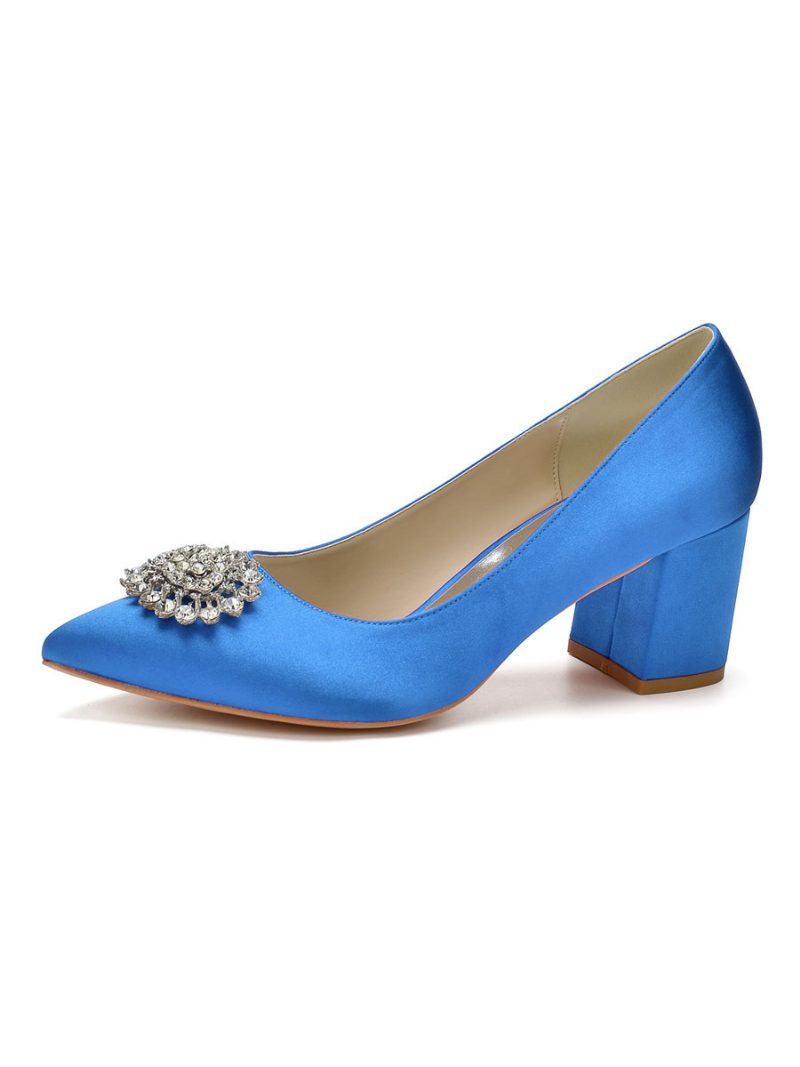 Damen-brautpumps Mit Blockabsatz Und Strass - Blau