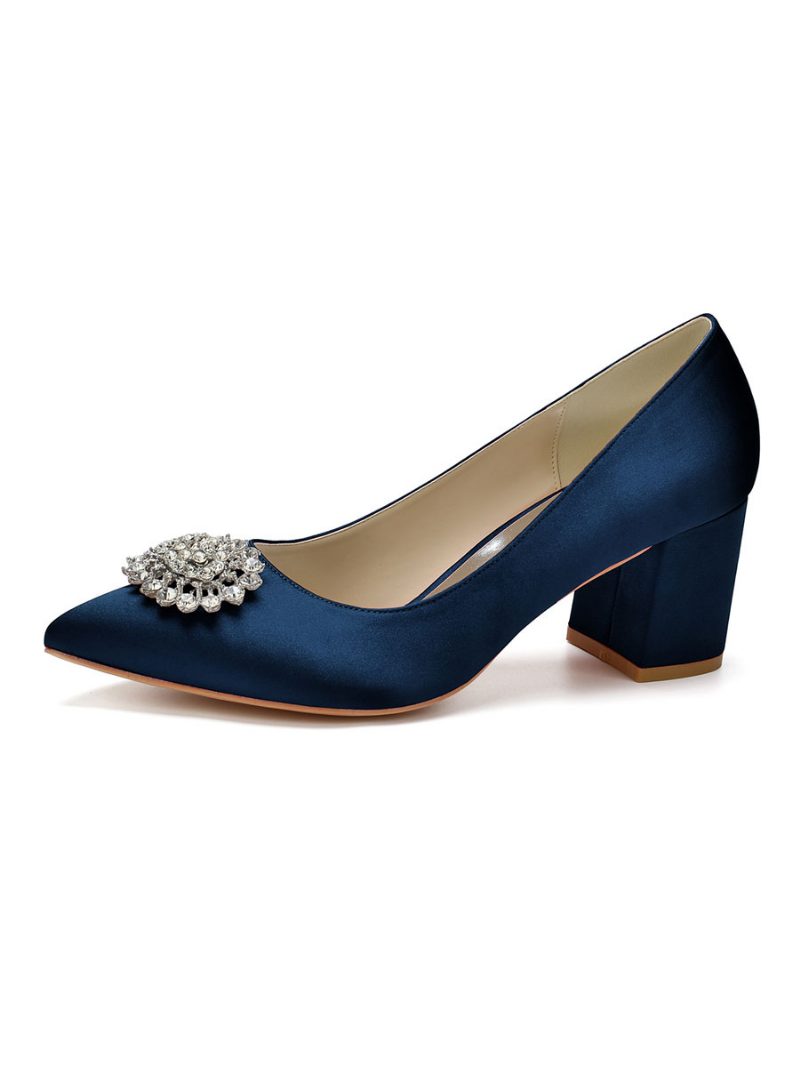 Damen-brautpumps Mit Blockabsatz Und Strass - Tiefblau