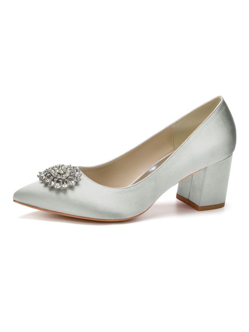 Damen-brautpumps Mit Blockabsatz Und Strass - Silber