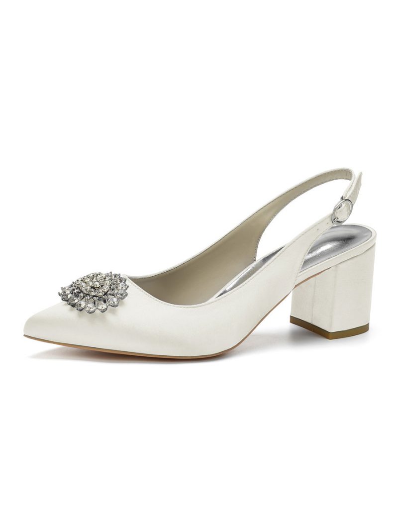 Damen-brautpumps Mit Niedrigem Absatz Und Slingback - Elfenbein