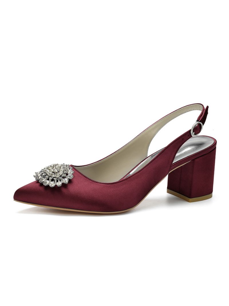 Damen-brautpumps Mit Niedrigem Absatz Und Slingback - Burgund