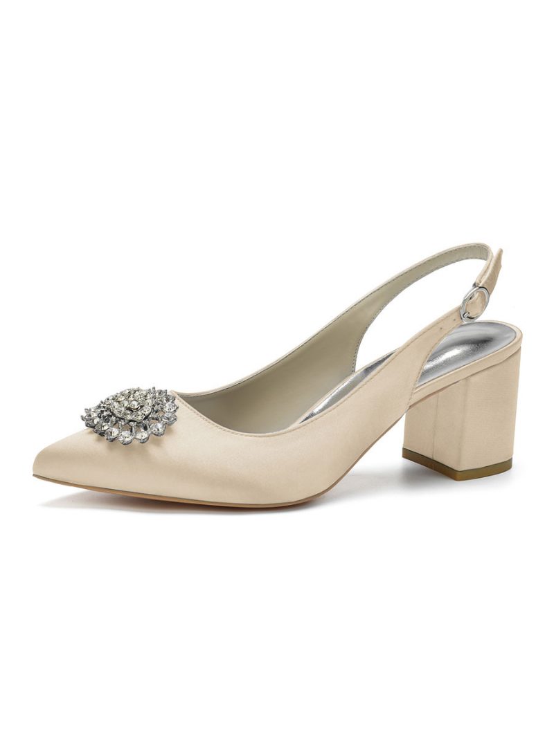 Damen-brautpumps Mit Niedrigem Absatz Und Slingback - Champagner