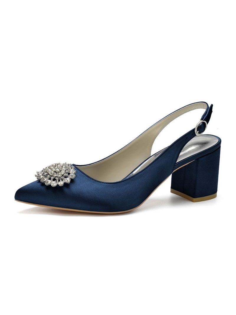 Damen-brautpumps Mit Niedrigem Absatz Und Slingback - Tiefblau