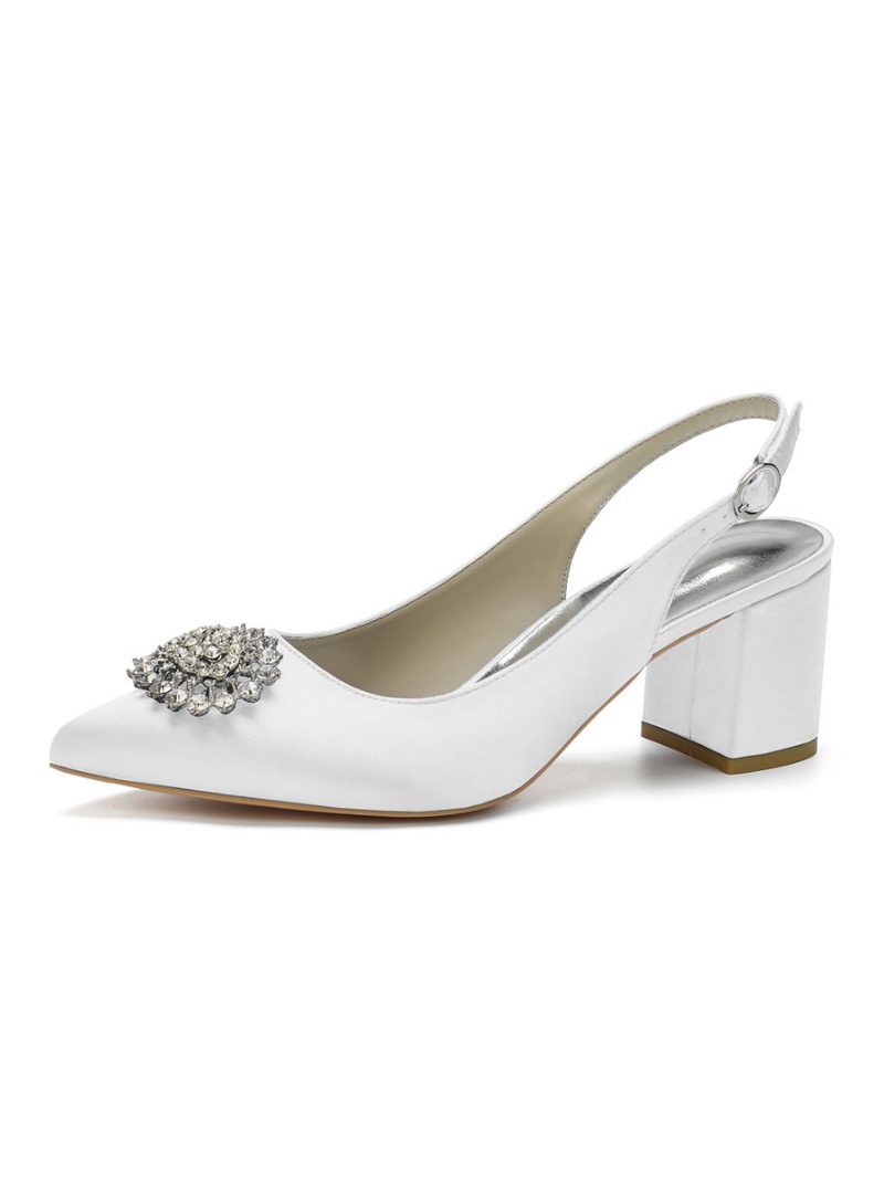 Damen-brautpumps Mit Niedrigem Absatz Und Slingback - Weiß