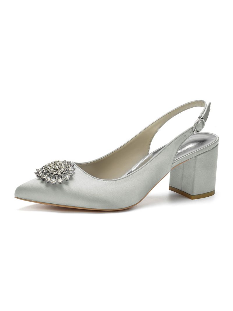 Damen-brautpumps Mit Niedrigem Absatz Und Slingback - Silber