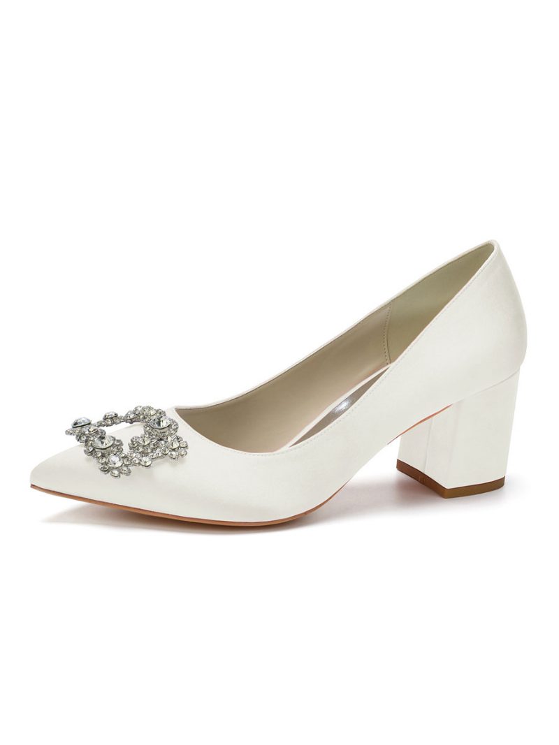 Damen-brautpumps Mit Niedrigem Absatz Und Strass - Elfenbein