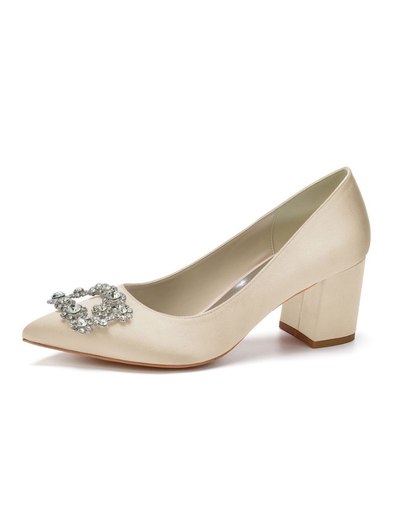 Damen-brautpumps Mit Niedrigem Absatz Und Strass - Champagner