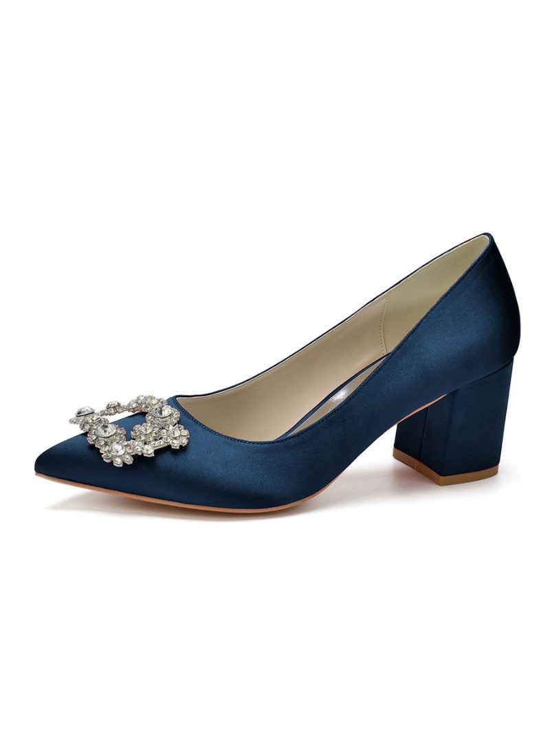 Damen-brautpumps Mit Niedrigem Absatz Und Strass - Tiefblau