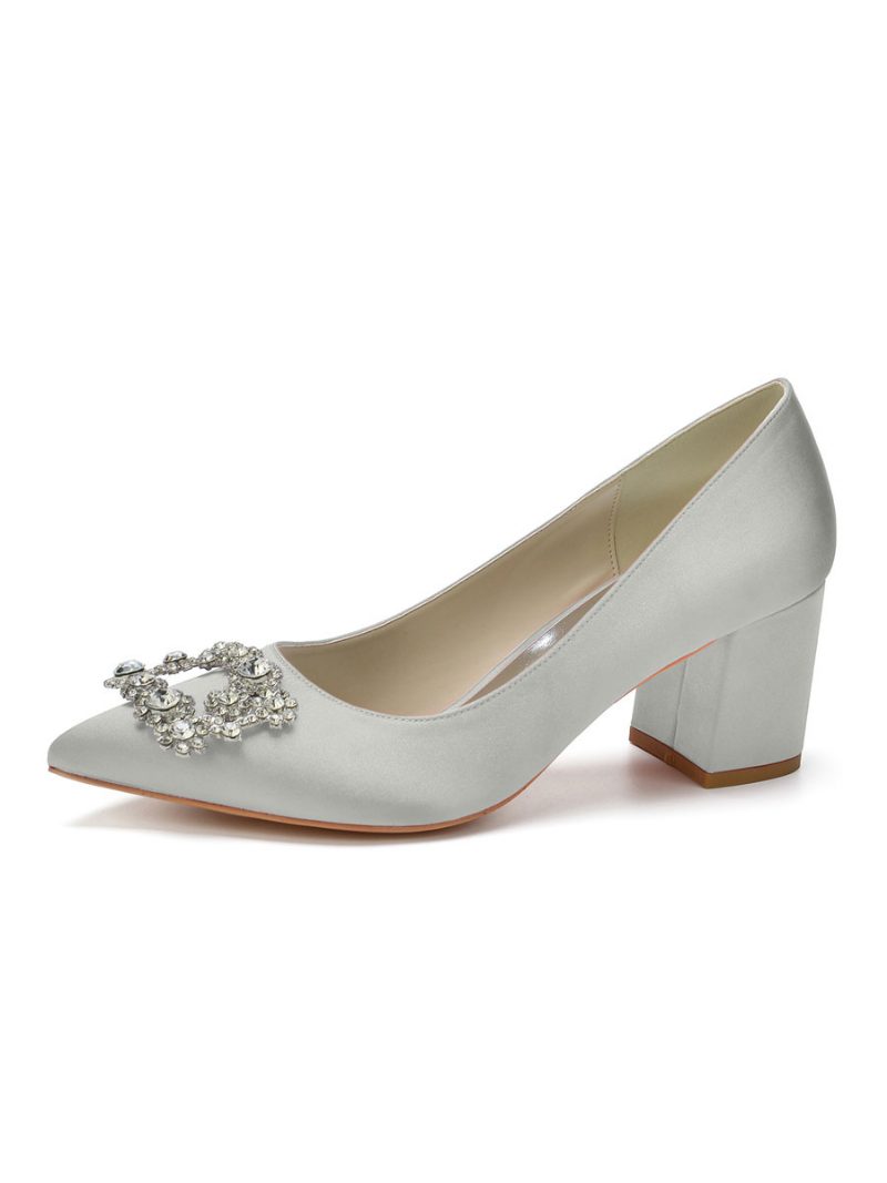 Damen-brautpumps Mit Niedrigem Absatz Und Strass - Silber