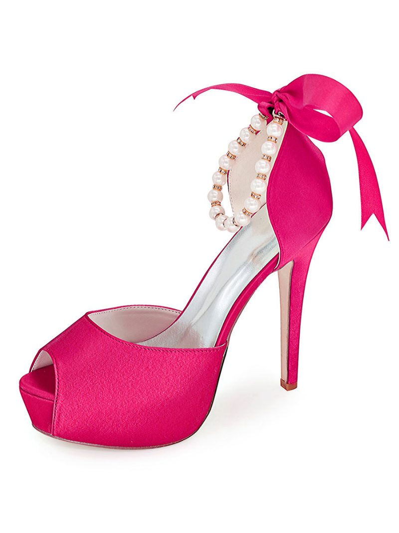 Damen-brautpumps Mit Perlen-schnürung Und Peep-toe-absatz - Rose