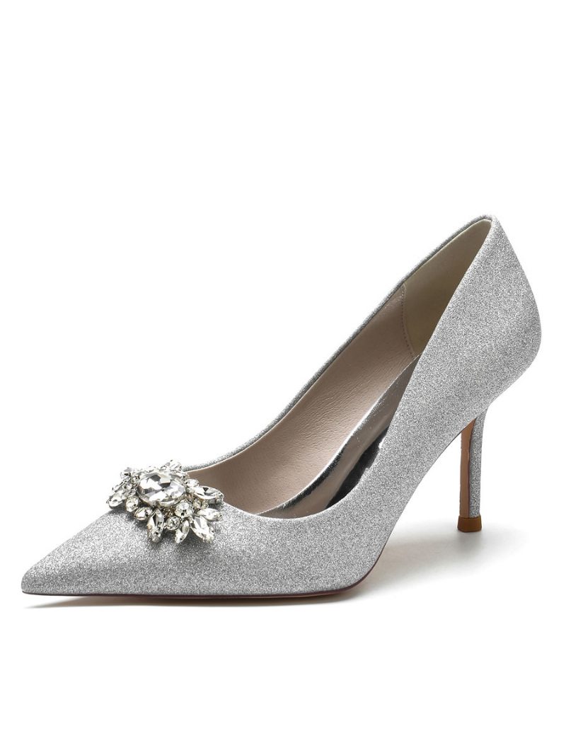 Damen-brautpumps Mit Stiletto-absatz Und Strasssteinen - Silber