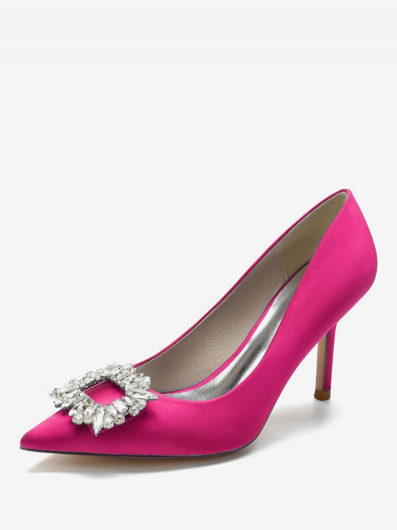 Damen-brautpumps Mit Strass-absatz Aus Satin - Rose