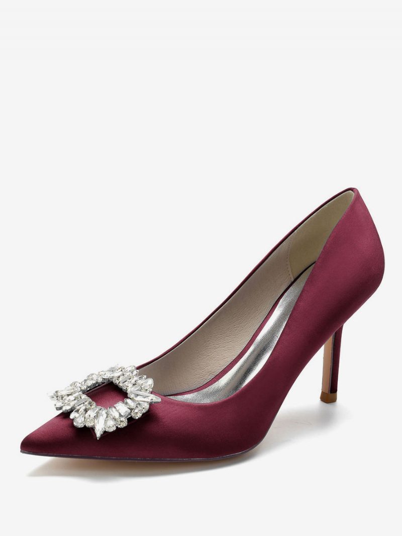 Damen-brautpumps Mit Strass-absatz Aus Satin - Burgund