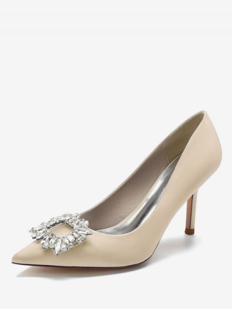 Damen-brautpumps Mit Strass-absatz Aus Satin - Champagner