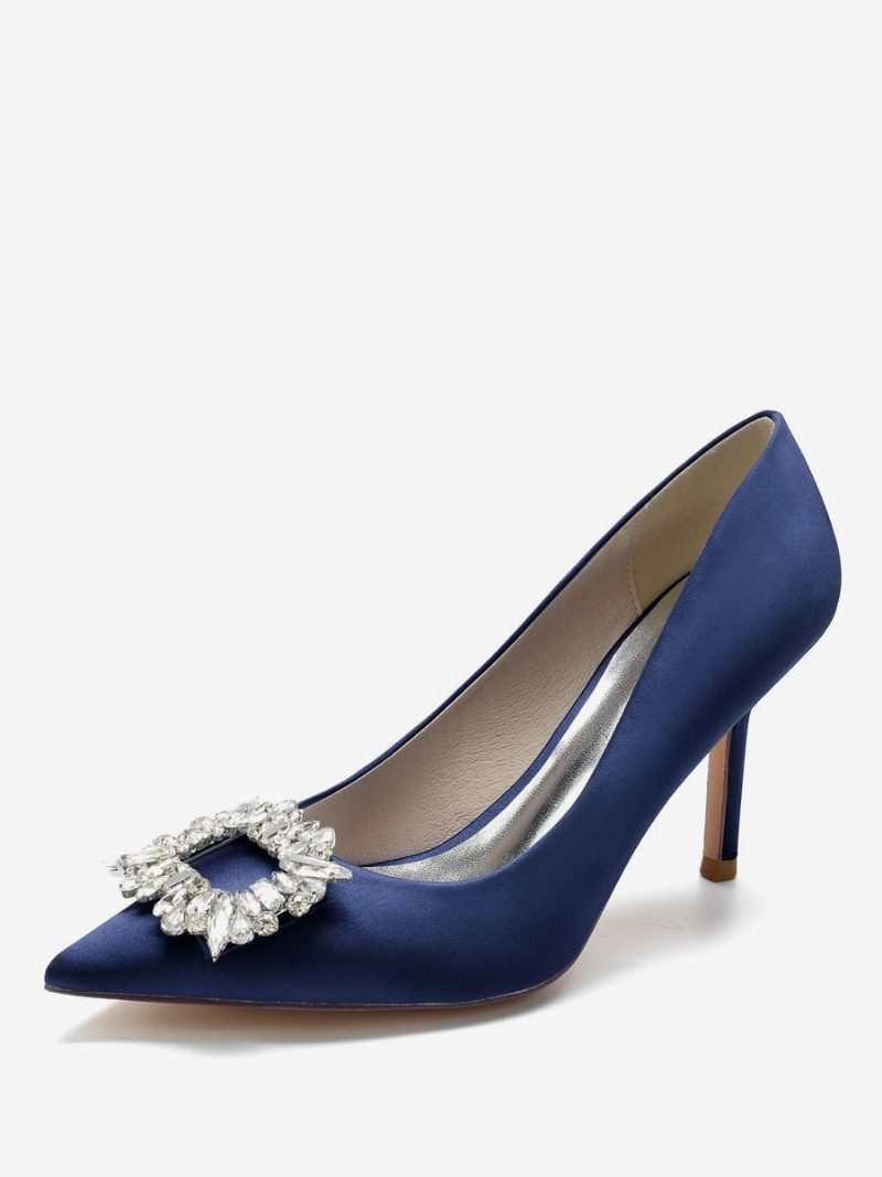 Damen-brautpumps Mit Strass-absatz Aus Satin - Tiefblau