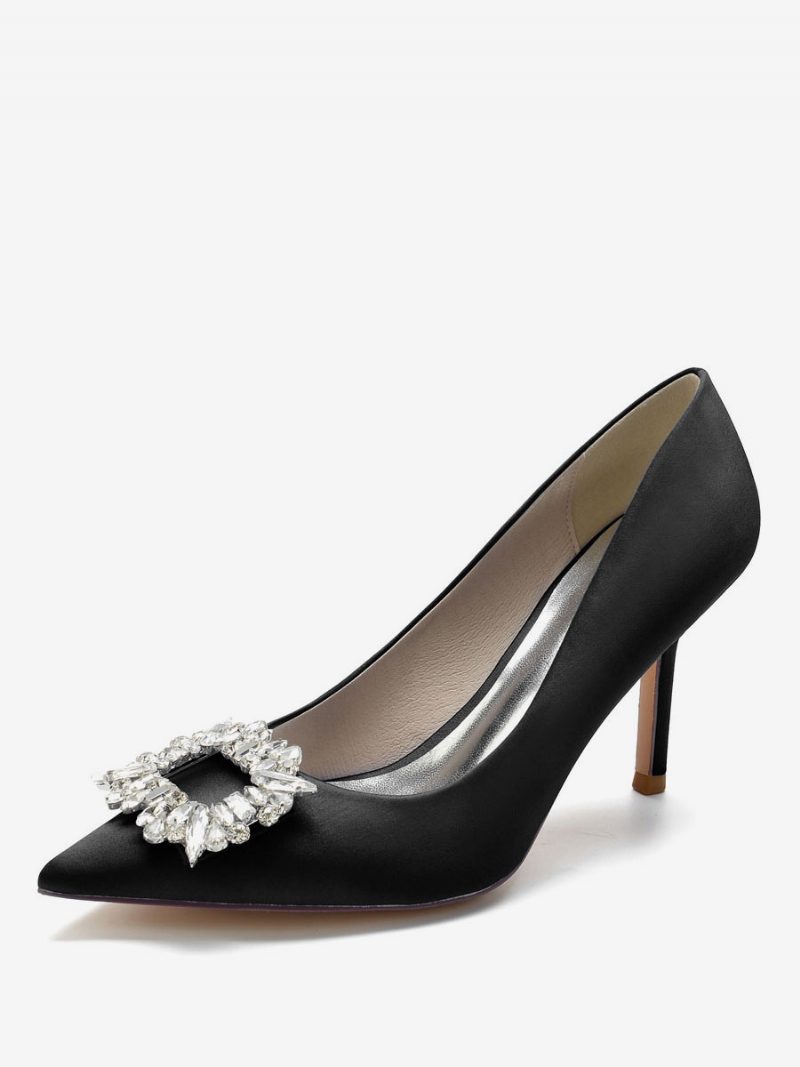 Damen-brautpumps Mit Strass-absatz Aus Satin - Schwarz