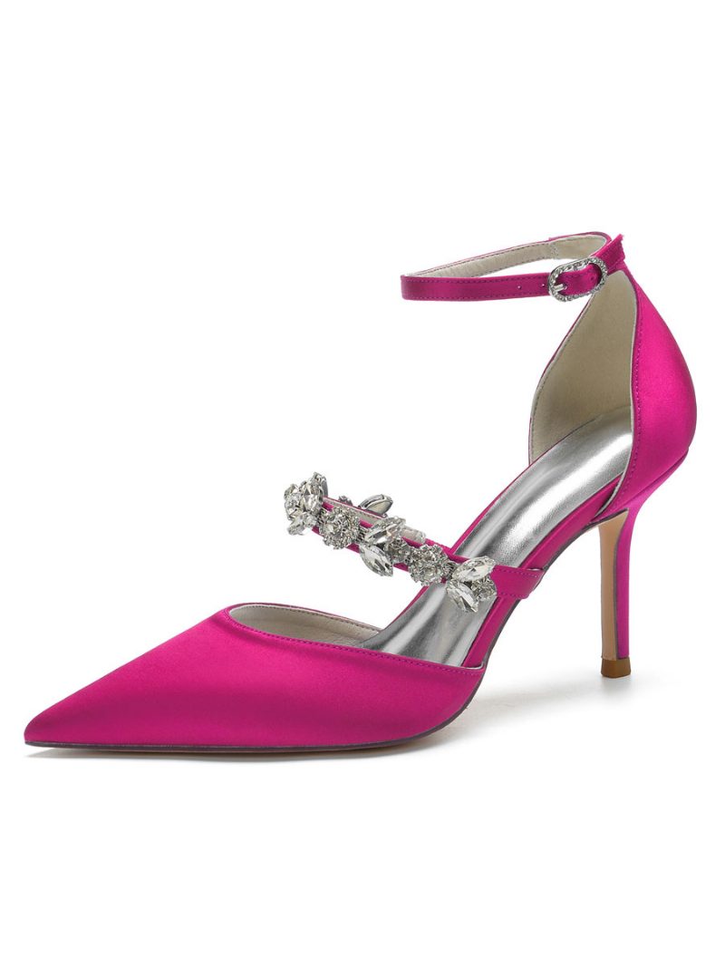 Damen-brautpumps Mit Strasssteinen Und Knöchelriemen Absatz Aus Satin - Rose