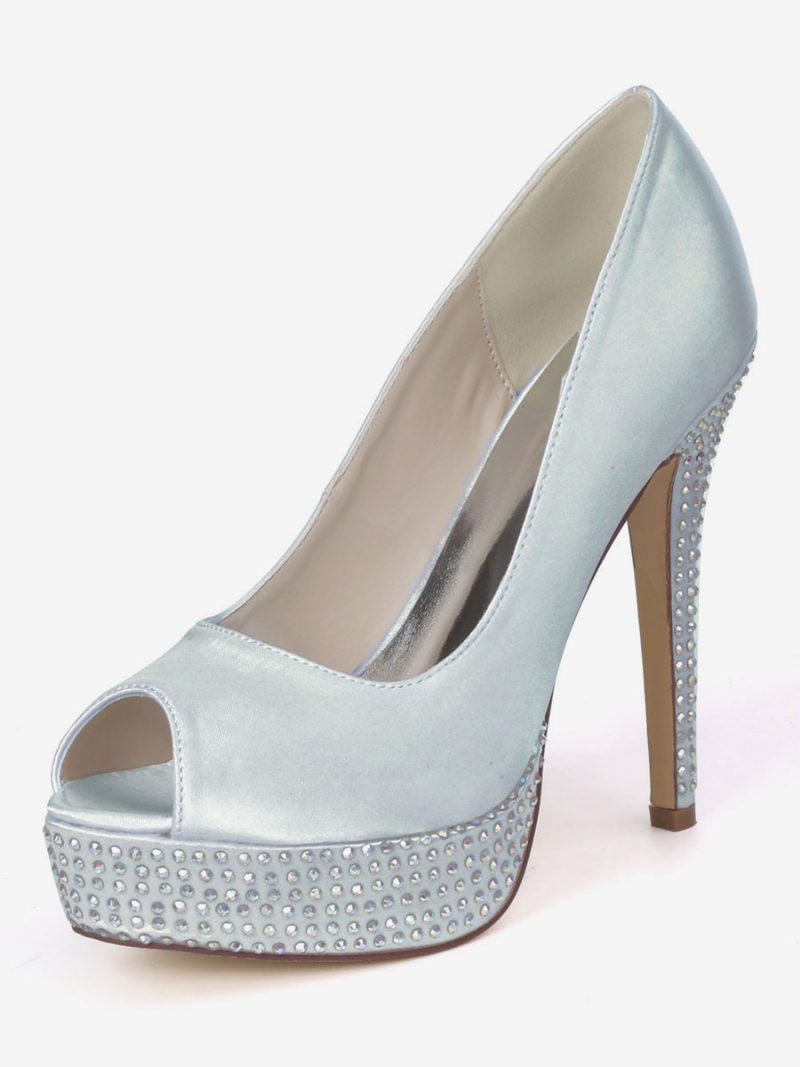 Damen-brautpumps Mit Strasssteinen Und Plateausohle Peep-toe - Silber