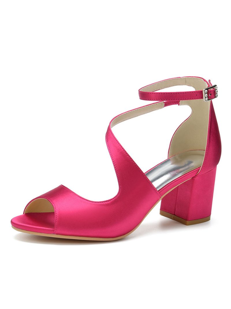 Damen-brautsandalen Aus Satin Mit Niedrigem Absatz - Rose