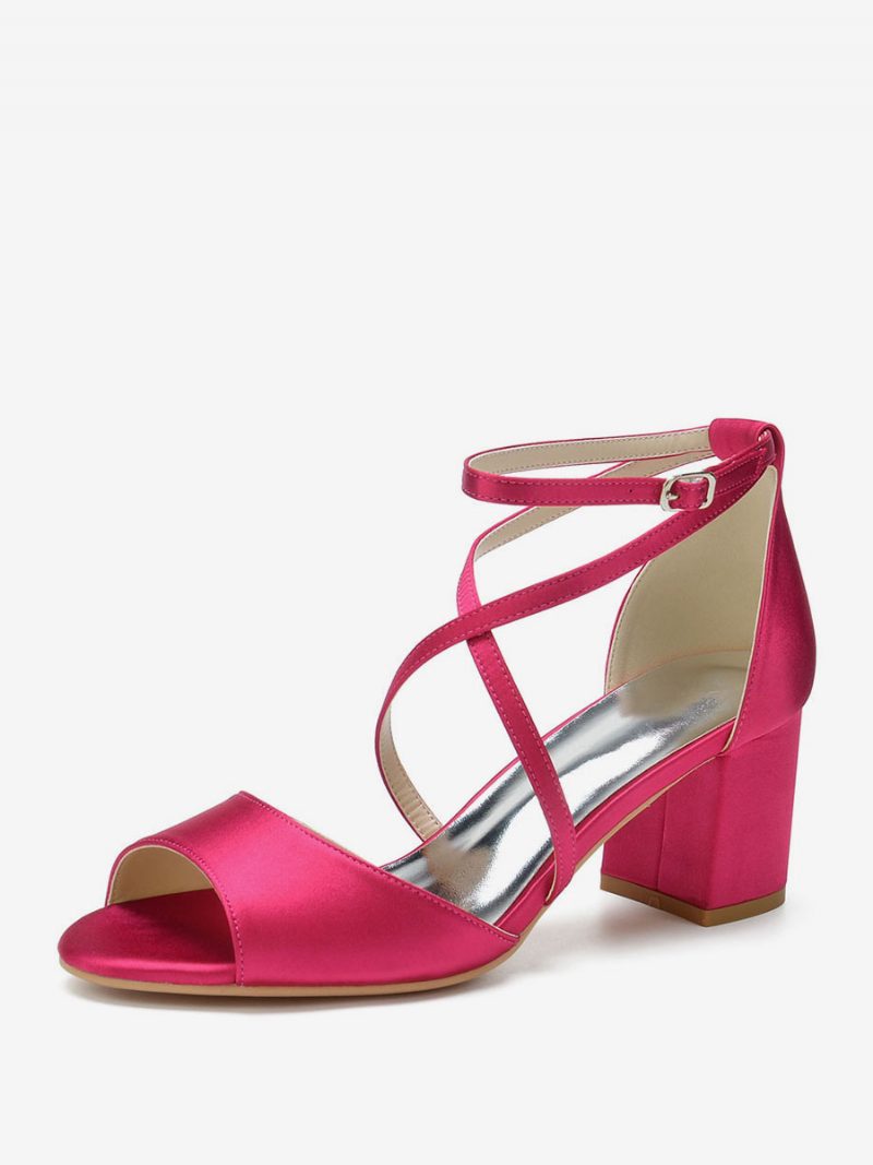 Damen-brautsandalen Aus Satin Mit Überkreuztem Absatz Und Niedrigem - Rose