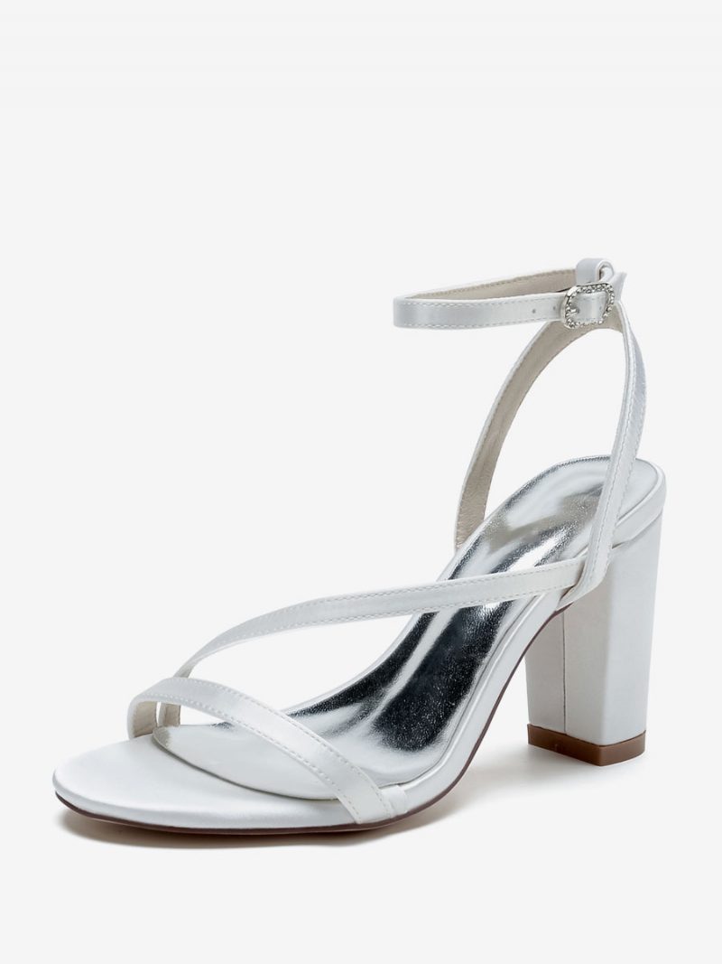 Damen-brautsandalen Aus Weißem Satin Elegante Offene Hochzeitssandalen