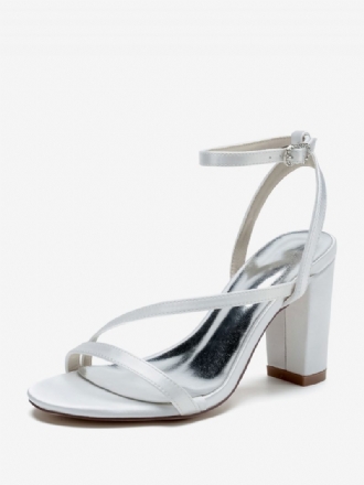 Damen-brautsandalen Aus Weißem Satin Elegante Offene Hochzeitssandalen