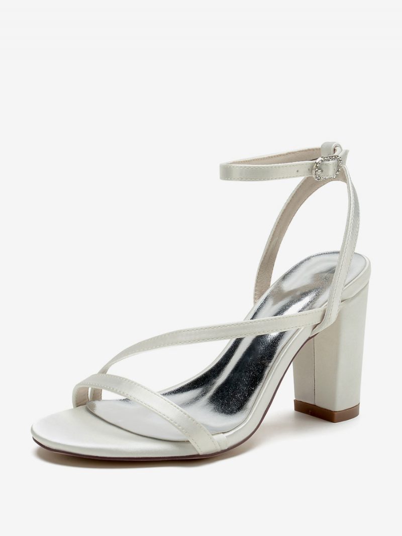 Damen-brautsandalen Aus Weißem Satin Elegante Offene Hochzeitssandalen - Elfenbein