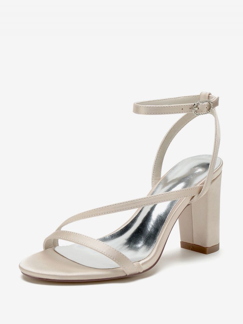 Damen-brautsandalen Aus Weißem Satin Elegante Offene Hochzeitssandalen - Champagner