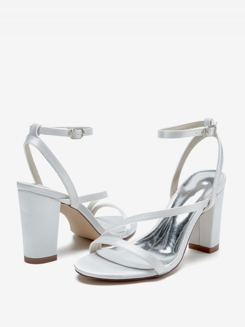 Damen-brautsandalen Aus Weißem Satin Elegante Offene Hochzeitssandalen - Weiß