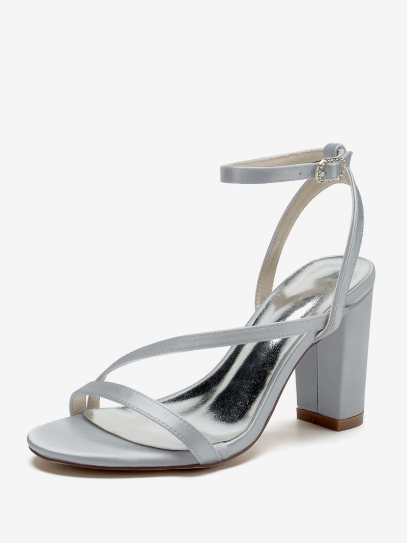 Damen-brautsandalen Aus Weißem Satin Elegante Offene Hochzeitssandalen - Silber