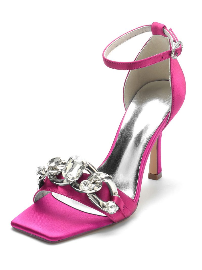 Damen-brautsandalen Mit Ketten-knöchelriemen Und Stiletto-absatz - Rose