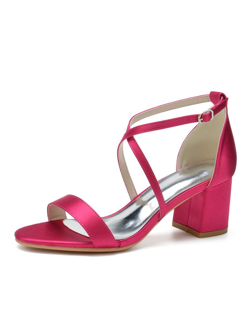 Damen-brautsandalen Mit Niedrigem Absatz Aus Satin - Rose