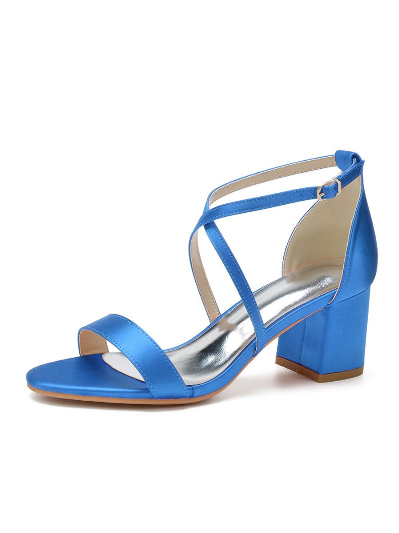 Damen-brautsandalen Mit Niedrigem Absatz Aus Satin - Blau