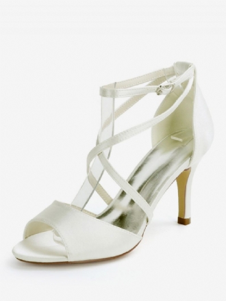 Damen-brautsandalen Mit Riemchen Und Niedrigem Absatz Aus Satin