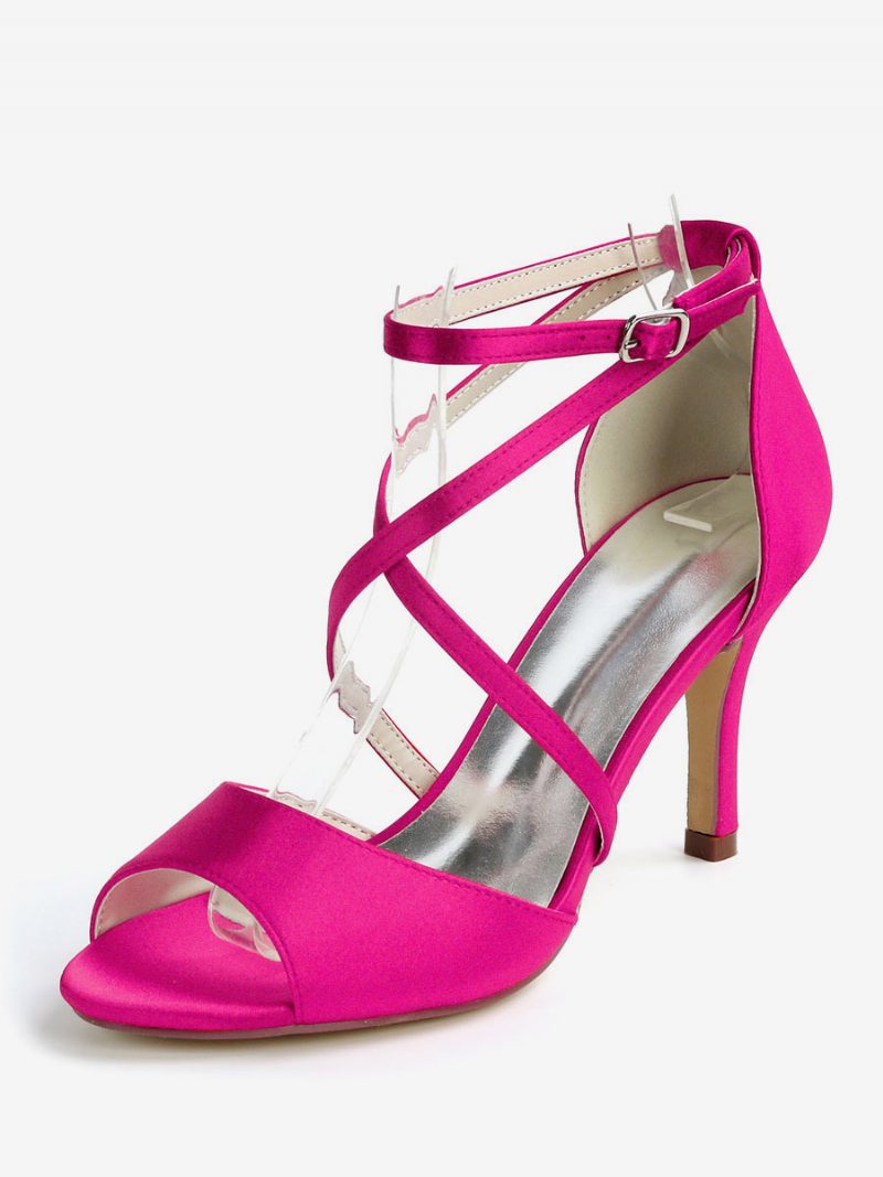 Damen-brautsandalen Mit Riemchen Und Niedrigem Absatz Aus Satin - Rose